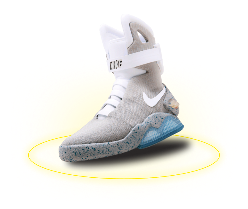 Кроссовок Nike air mag с жёлтым кольцом под подошвой 